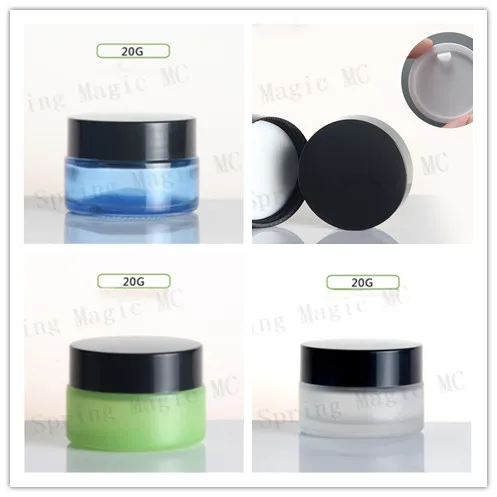 20 г матовые/зеленые/синие стеклянные бутылки с черной крышкой крем для