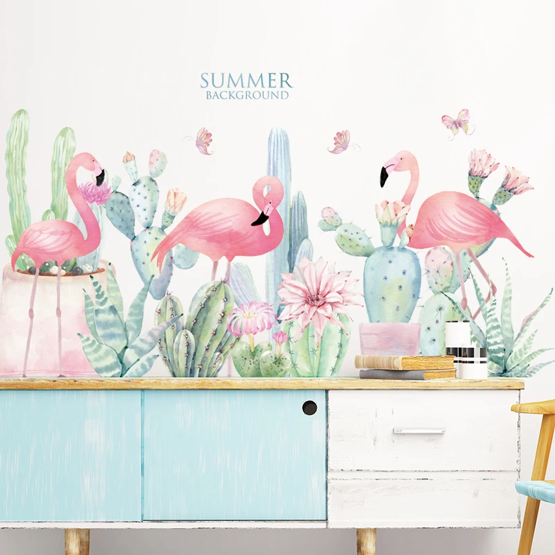 DIY Cactus Flamingo Wall Sticker Home Decoration Waterproof Poster Art | Stickers