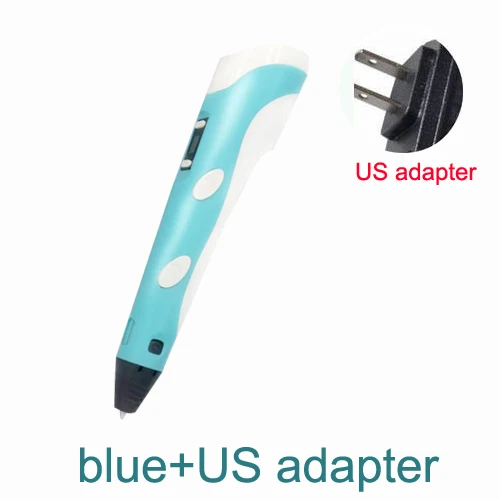 Blue-US adapter 3D Ручка для рисования, регулируемая печать, детские развивающие игрушки, сделай сам, светодиодный ABS экран, креативный подарок, живопись, дизайн, 0,7 мм диаметр наконечника - Цвет: Blue-US adapter