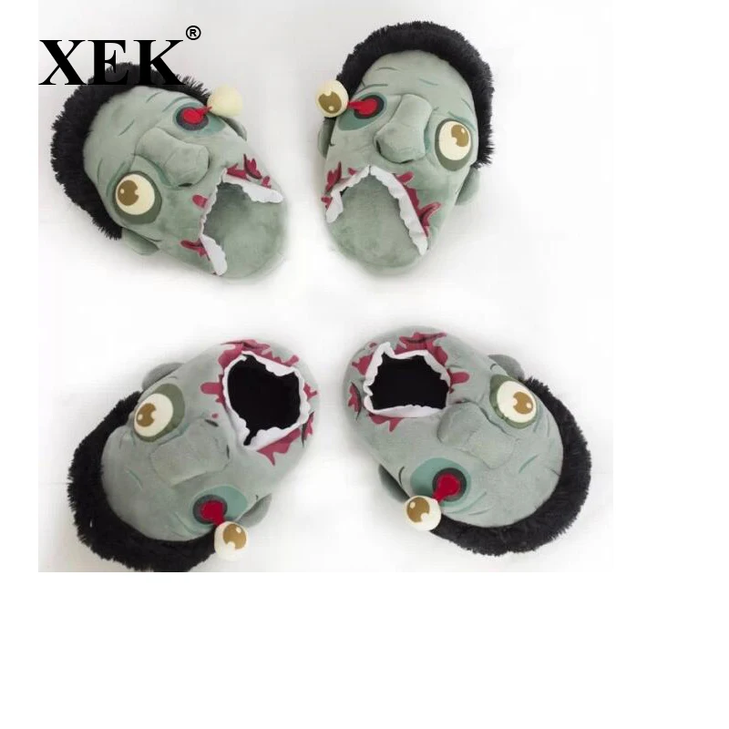 XEK плюшевые забавные туфли зомби плотный вкус женские домашние хлопковые тапочки