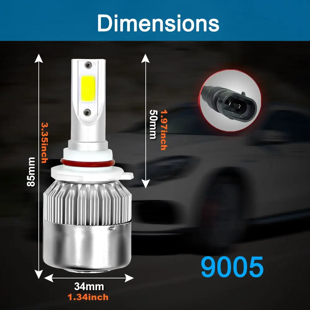 Ароуз 72W фары для 8000LM COB C6 светодиодный головной светильник 6000K H1 H3 H4 H7 H11 880 9004 9005 9006 9007 автомобильная светодиодная лампа для фары DC12v Противотуманные фары Дневные Фары Светильник