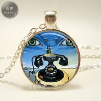 fashion accessories salvador dali abstract art picture phone necklace glass cabochon dome pendant jewelry women choker gift