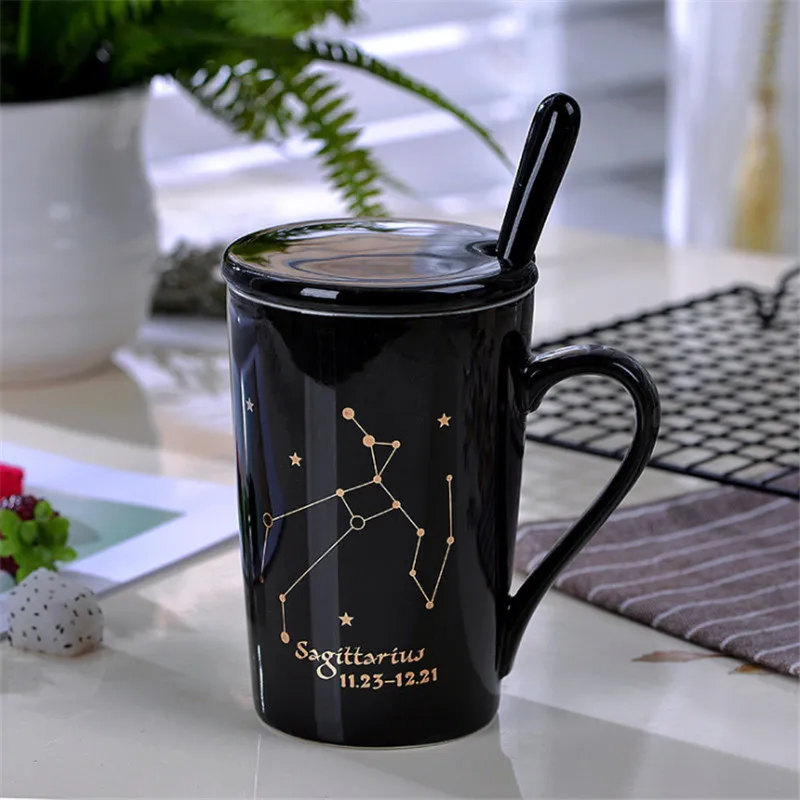 Креативная 12 созвездий молочная Кружка Кофейная Drinkware с крышкой и ложкой Высокое
