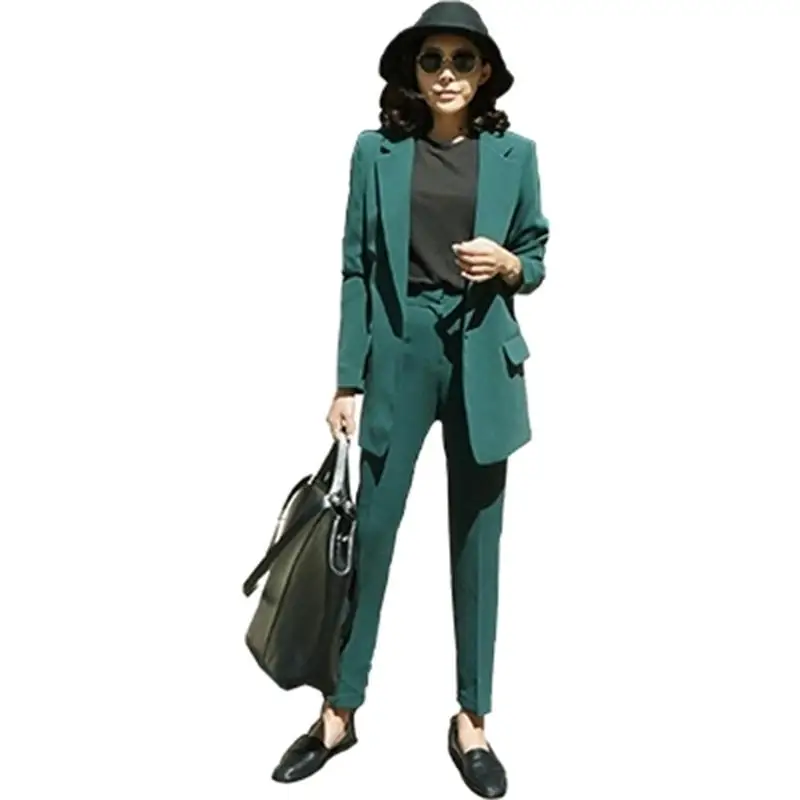 Women Slim Pant Suits Female suit New female Korea OL was thin one button jacket nine pants women | Женская одежда