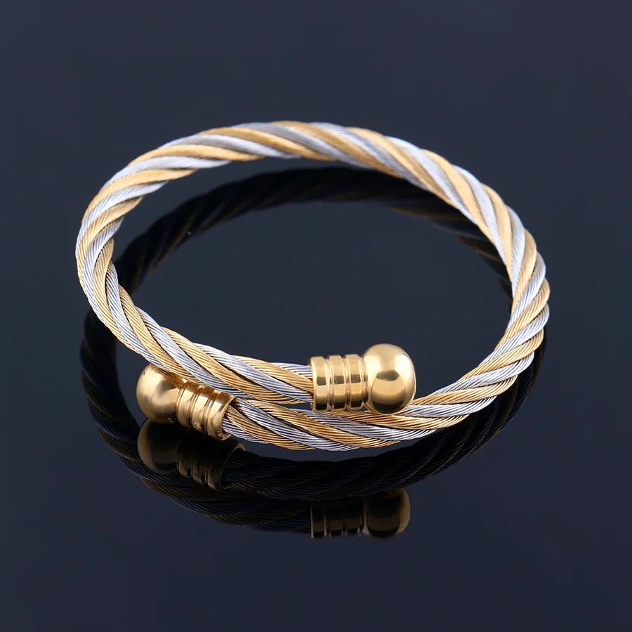 Мужские и женские очаровательные браслеты из золотистой проволоки титановой