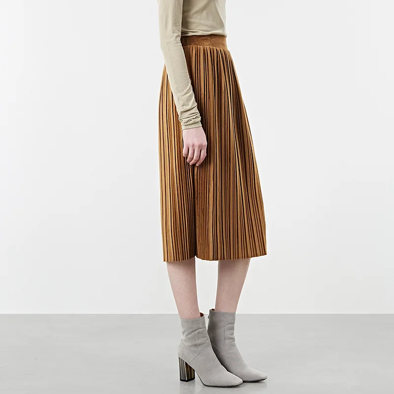 Женская длинная Вельветовая плиссированная юбка с эластичной талией черного и