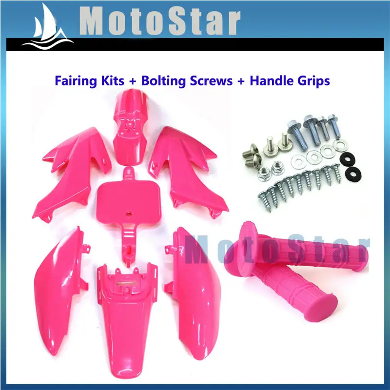 Розовые пластиковые комплекты обтекателей + ручки винты для Honda CRF50 XR50|handle grip|plastic