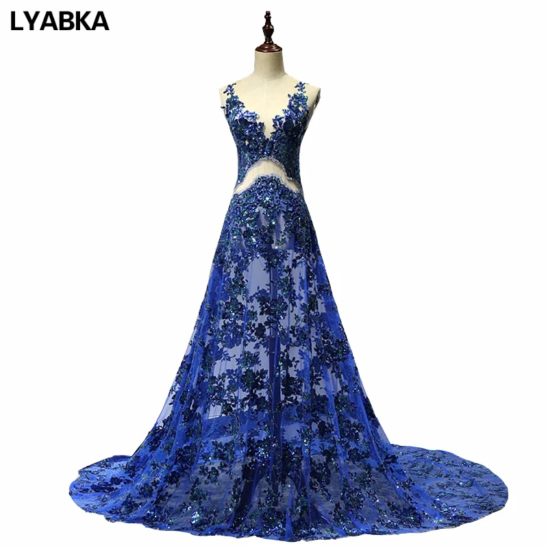 2019 горячая Распродажа длинное вечернее платье ярко синего цвета Платье