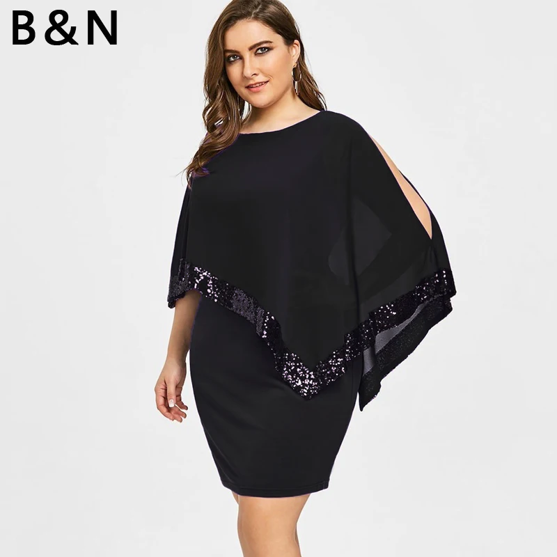 Женское шифоновое платье накидка с блестками без рукавов|Женские платья| |