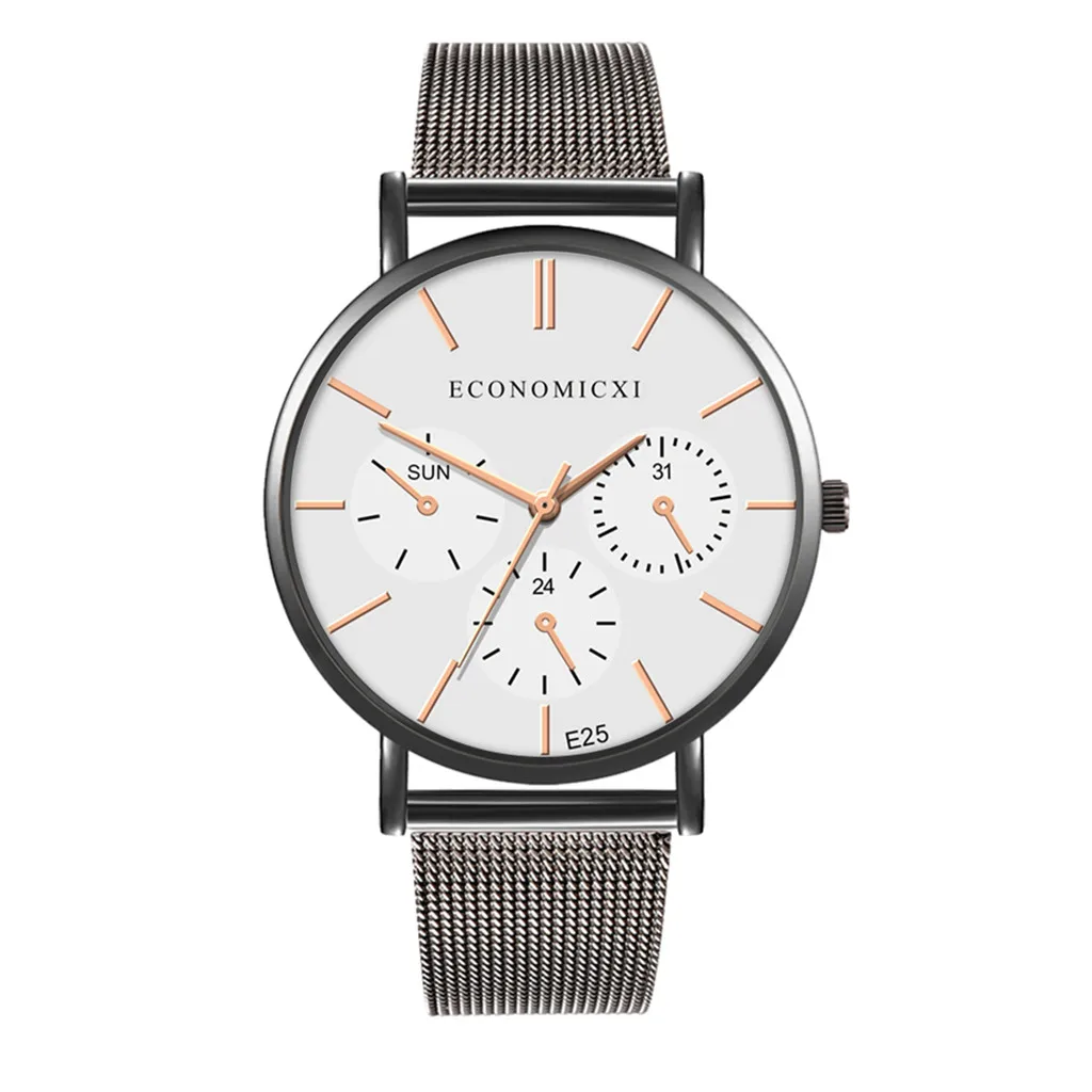 as show Мужские модные часы reloj hombre, простые часы из нержавеющей стали с тремя глазами, маленький циферблат, мужские кварцевые часы - Цвет: as show