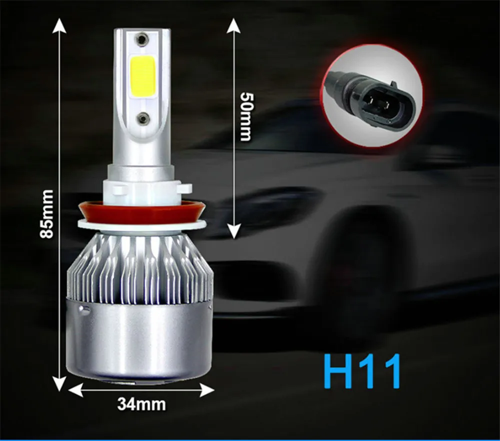 C6 авто лампы светодиодный H7 H4 H11 H1 H3 H8 H9 H13 880 881 9005 9006 HB3 HB4 H27 светодиодный фар автомобиля лампы для передних фар 6000K 8000LM 36W