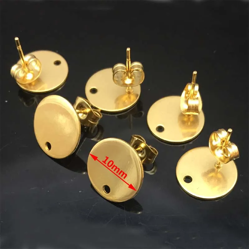 8mm Round Gold 100 шт./лот Ювелирные компоненты золотой цвет фурнитура висячие серьги булавка чашка яма основа под сережки-гвоздики DIY Изготовление ушей шпильки - Цвет: 8mm Round Gold