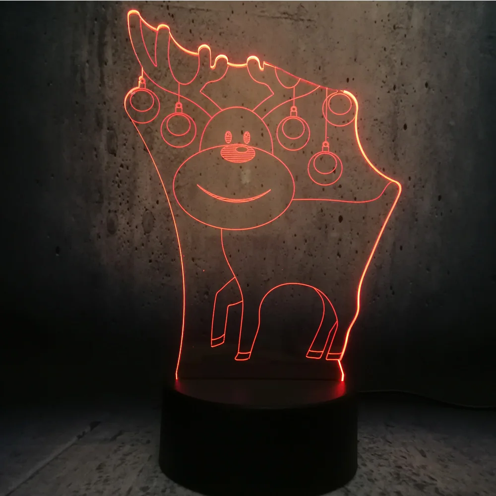 Очаровательны оленей 3D USB Светодиодная лампа Цвета изменение Рождество