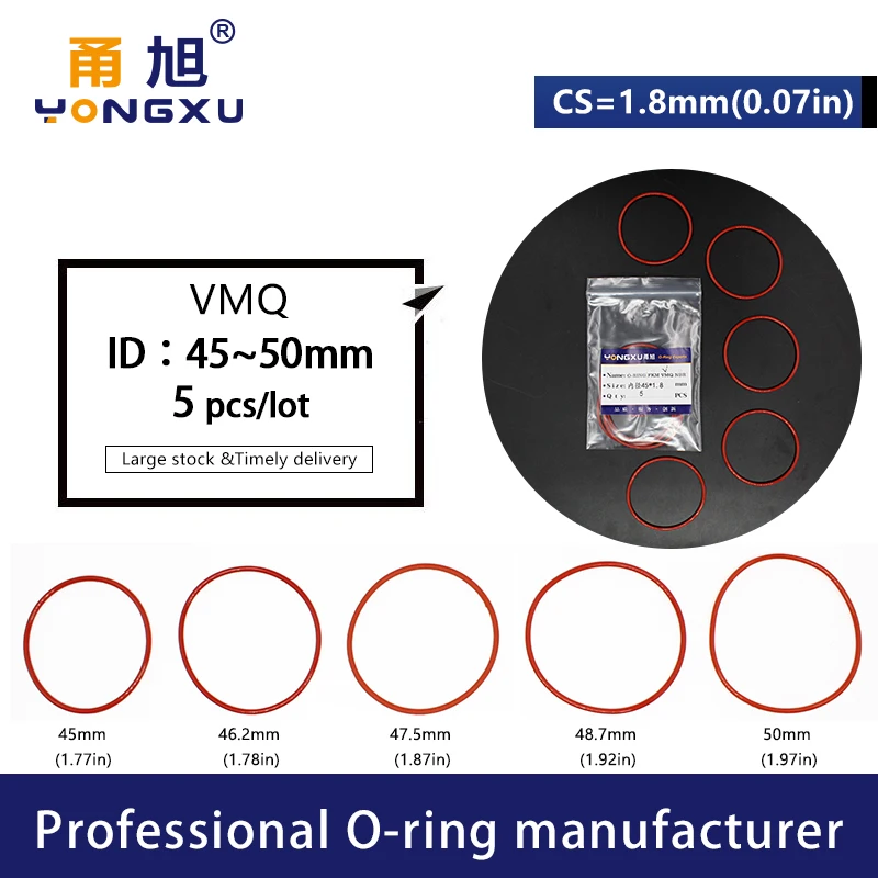 5 шт./лот красное Силиконовое кольцо VMQ уплотнительное CS1.8mm толщина ID45/46 2/47 5/48 7/50*1 8