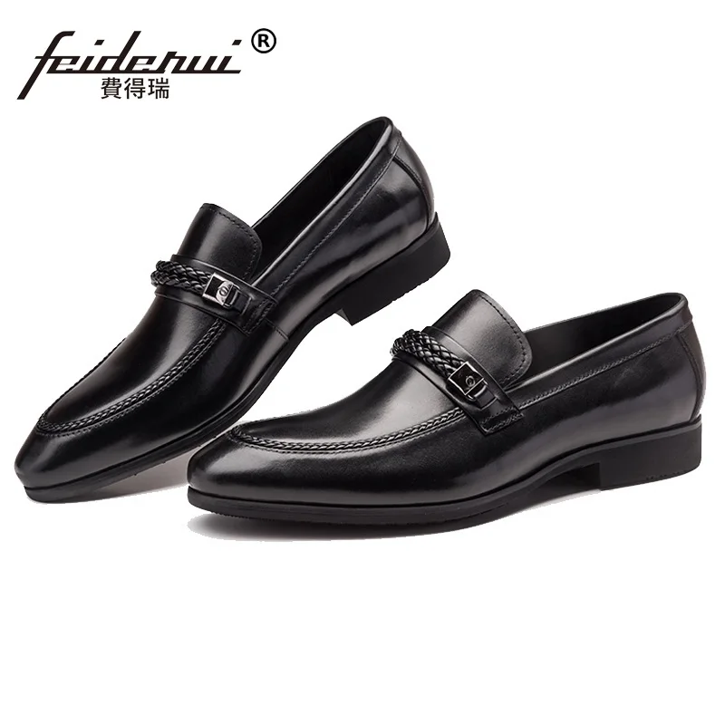 2017 Fashion Round Toe Man Casual Shoes Genuine Leather Male Office Loafers British Comfortable Men's Wedding Bridal Flats HJ85 | Обувь