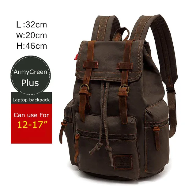 17 inch Armygreen Унисекс Холщовый Рюкзак mochila, винтажный рюкзак с кожаной отделкой, повседневный рюкзак для мужчин и женщин, рюкзак для путешествий для ноутбука, мужской женский рюкзак - Цвет: 17 inch Armygreen