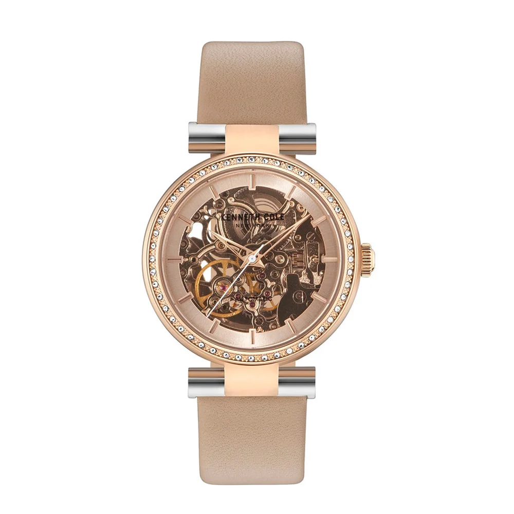 Kenneth Cole оригинальные женские часы автоматические механические Женские часы KC15107001 с кожаным ремешком цвета хаки белые роскошные Брендовые Часы