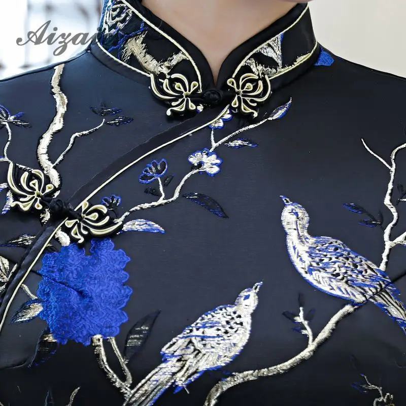 Восточный стиль ретро длинный Cheongsam черный Chinoise тонкий Qi Pao для женщин Китайская традиционная одежда платье Ципао Женская Роба в восточном стиле