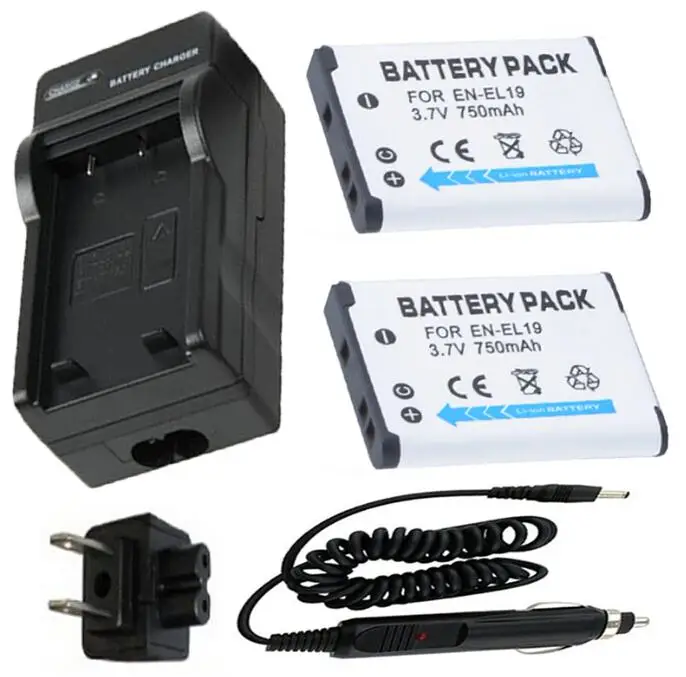 

EN-EL19 Battery (2) + Charger for Nikon Coolpix W100, A100, A300, S3600, S3700, S5200, S5300, S6800, S6900, S7000 Digital Camera