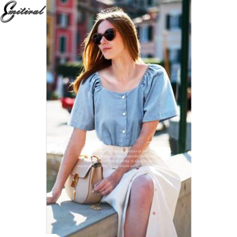 Emitiral 2018 Summer Women Blouses Short Sleeves Ladies Basic Tops Plus Size 4XL Casual Shirts Elegant Square Neck Blusas | Женская