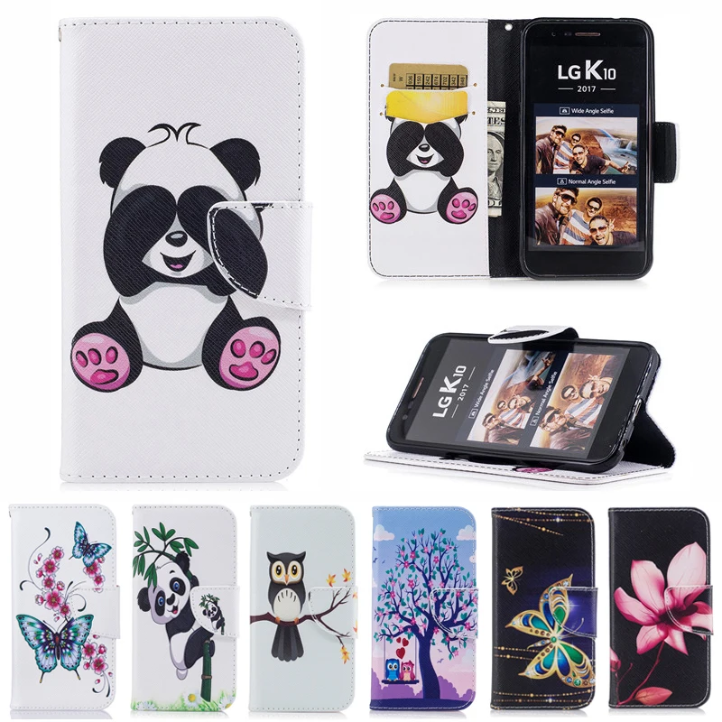 Чехол книжка из искусственной кожи с бабочками и пандой совой для LG K7 K8 2017 K10 Q8
