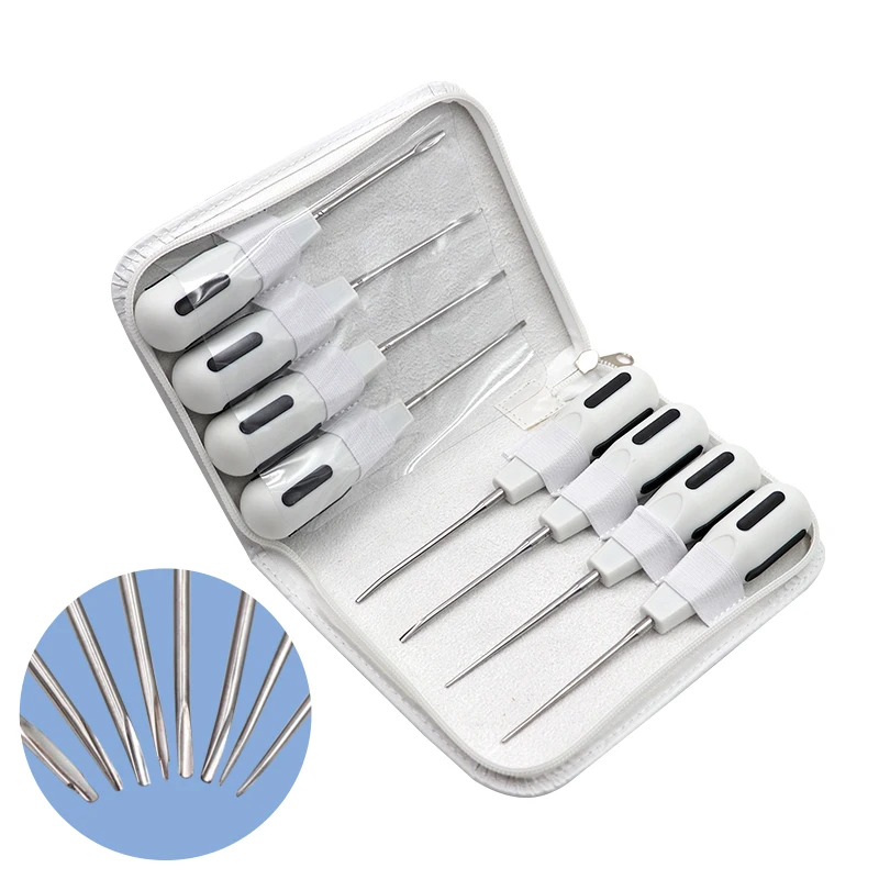 8pcs Dental Extracting Apical Root Elevator Stainless Steel Surgical Luxating Lift Elevator Plastic Handle Dental Instruments