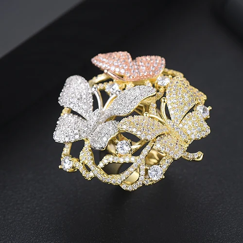 RING GODKI 35 мм Роскошные ромашки нигерийские серьги кольца наборы полный микро кубический циркон женские Свадебные обручальные ювелирные наборы - Окраска металла: RING