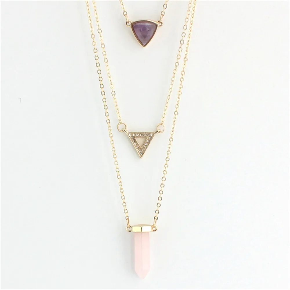 ENZE Free shipping Fashion new powder SPAR exquisite three layers of natural stone Mosaic geometric necklace | Украшения и