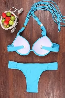 Sexy Women Bikini Set Bandage Push-Up Swimwear Swimsuit Bathing Beachwear Blue Orange | Женская одежда