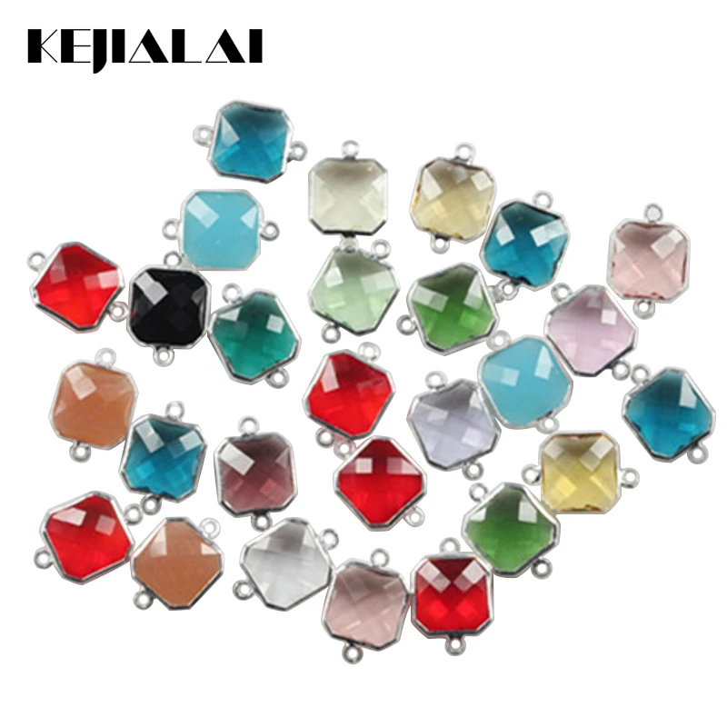

Square Shape Colourful Faceted Connector Pendent Crystal Bezel Connector Crystal Charm High Quality For Jewelry Making 14*14mm