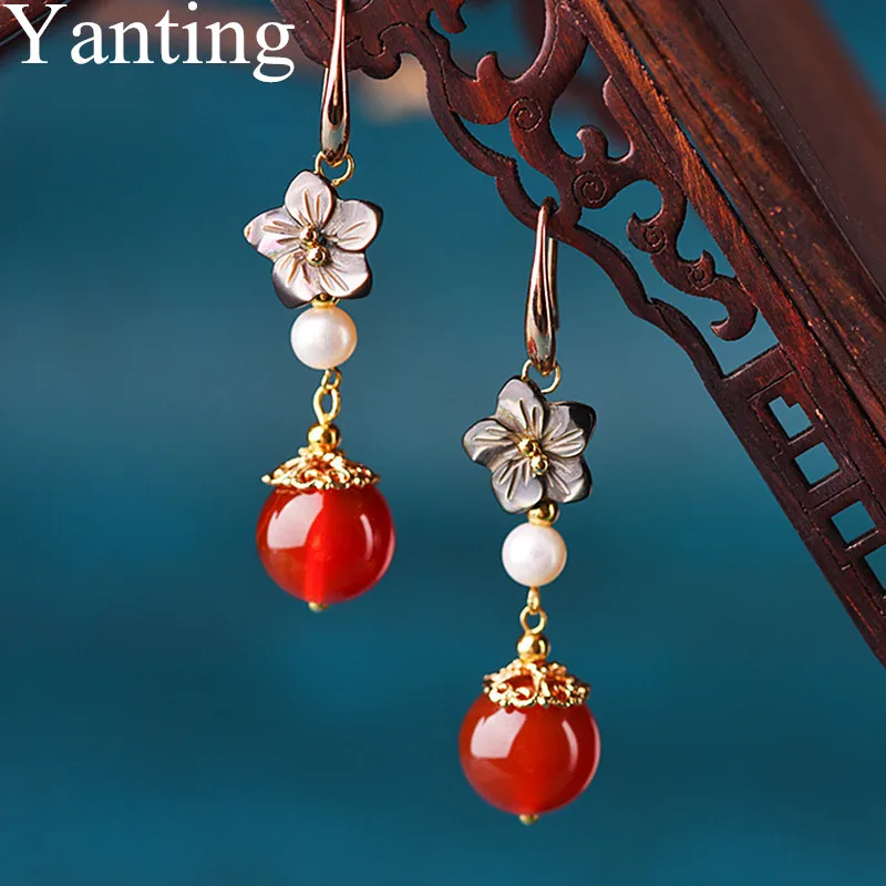 Модные женские серьги Yanting висячие в виде цветка с камнями этнические массивные