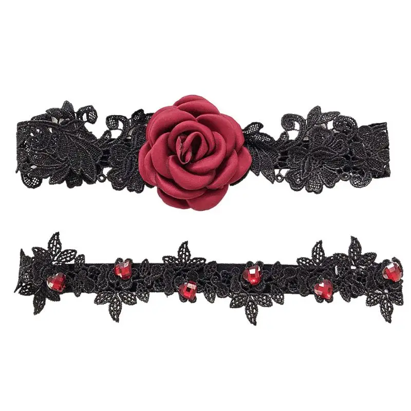 1 set(2pcs) 2 шт./компл. Для женщин невесты бедра кольца ткань декорированная цветком розы с кружевом; с вышивкой Стразы Enbellishment свадебное платье с подвязками эластичный - Цвет: 1 set(2pcs)
