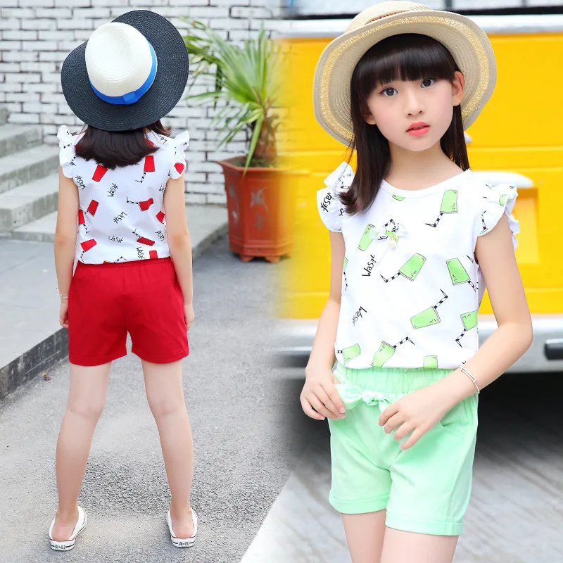

2019 Summer Style Girls Clothing Sets Print T-shirt+Short 2Pcs for Kids Clothes 3-13Y Short Sleeve Girls Clothes Kids Suit