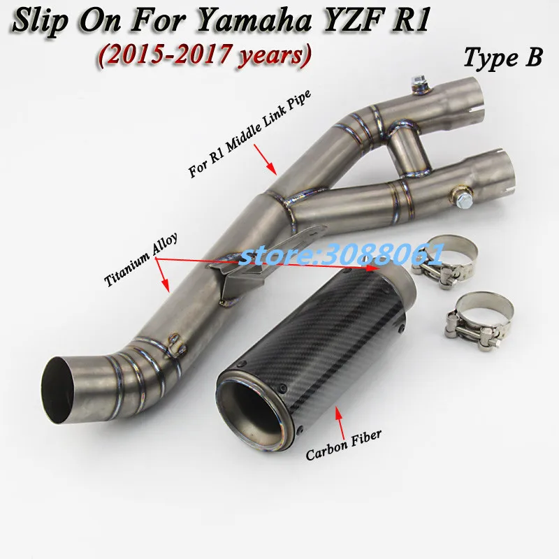 

Titanium Alloy Full Sysem Motorcycle Exhaust Middle Link Pipe Tube Carbon Fiber Muffler Slip On For YAMAHA R1 YZF 2015 2016 2017
