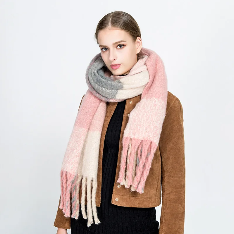 Женские очень большие теплые клетчатые шали Blinger зимние в клетку из