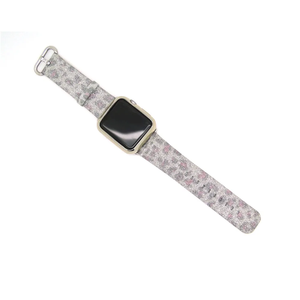 Leopard Леопардовый Радужный блестящий кожаный ремешок для Apple Watch серии 1 2 3 4 5 ремешок 44 42 мм 40 38 мм браслет для iWatch браслет - Цвет ремешка: Leopard