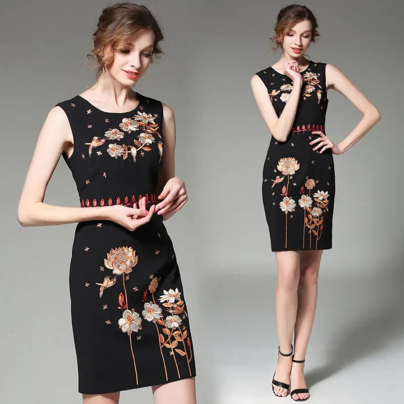 Лимон Gina 2018 новый летний Для женщин Vestidos цветочный Вышивка Midi Bodycon рукавов