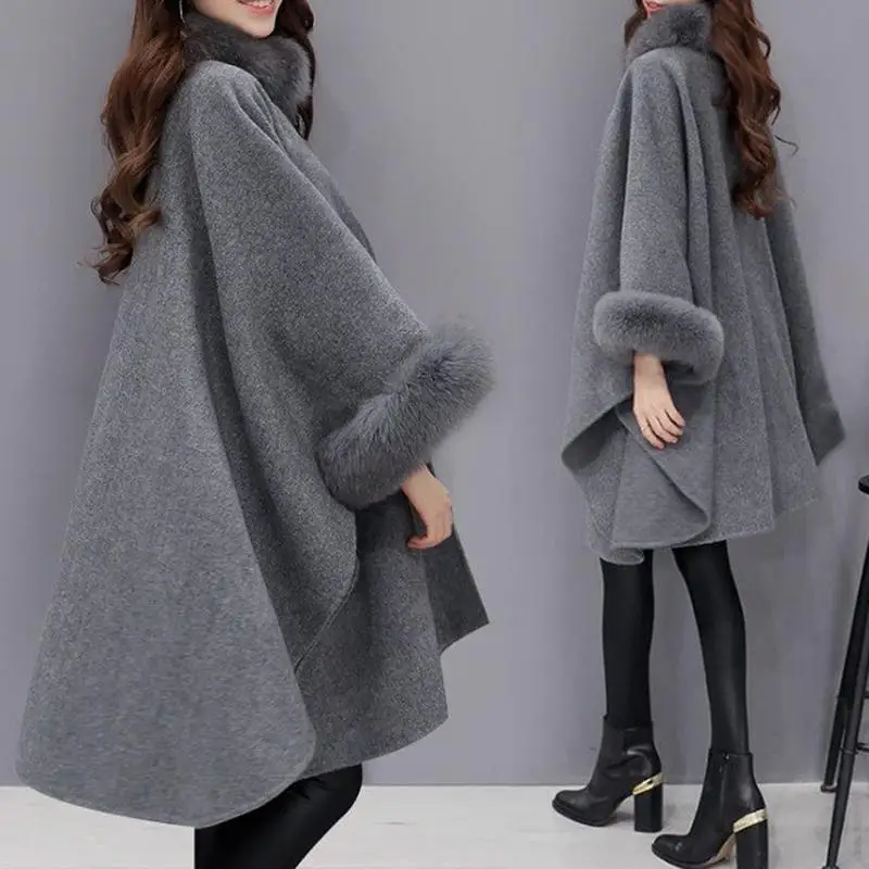 Yfashion Women Stylish Woolen Overcoat Winter Knitwear Shawl Cape Loose Warm Coat Cloak | Женская одежда