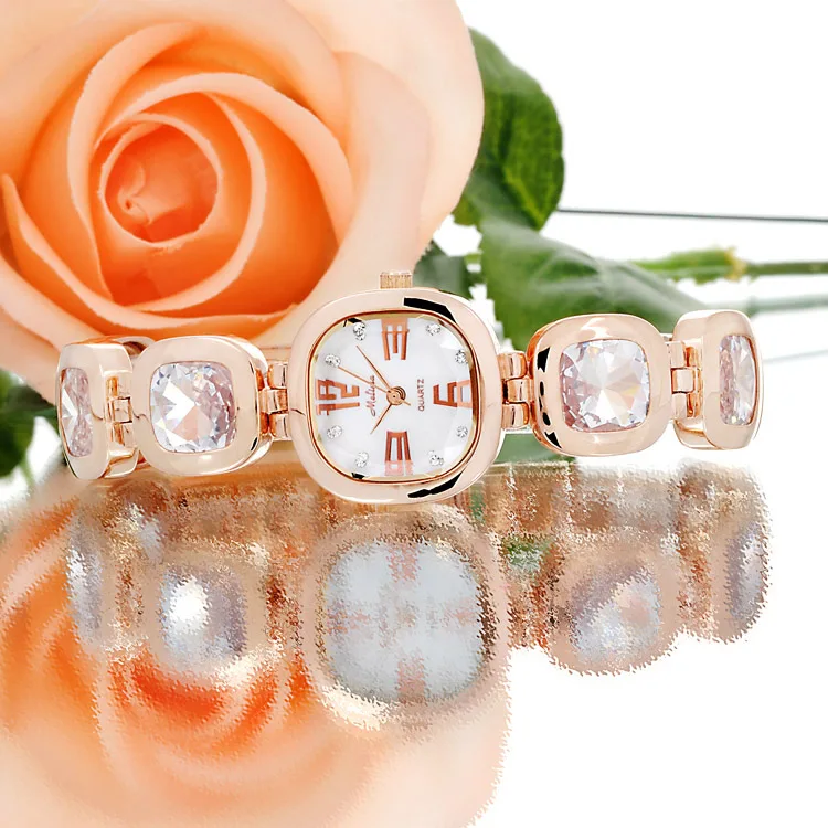 Мода часы дамы наручные ретро старинные Кофе кристалл браслет горный хрусталь