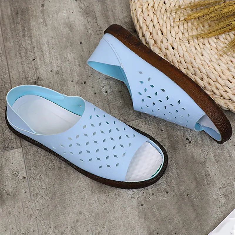 Для женщин выдалбливают летние сандалии без каблука дамы slip on мягкий комфорт