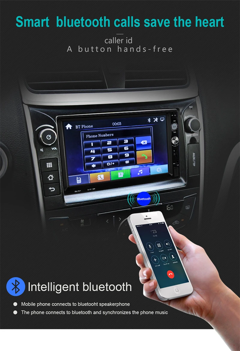 Радио автомобиля Bluetooth FM AUX USB Авто Аудио плеер Зеркало Ссылка для Andriod 2 Din Авторадио с камерой заднего вида дистанционное управление
