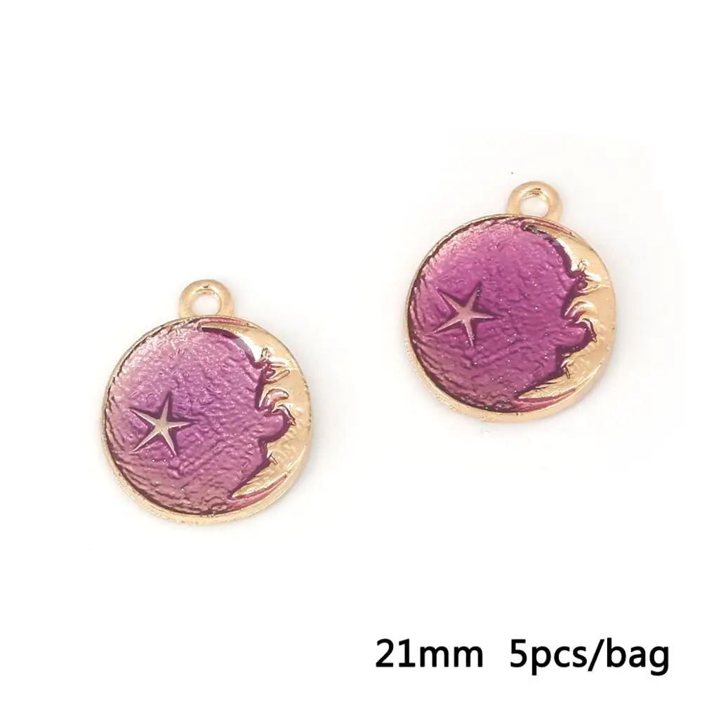Purple 5 шт./10 шт./лот, эмалевые подвески, сплав, ободок, основа, подвеска в виде капли масла для самостоятельного изготовления ювелирных изделий, браслет, ожерелье, серьги, луна/звезда/планета - Окраска металла: Purple