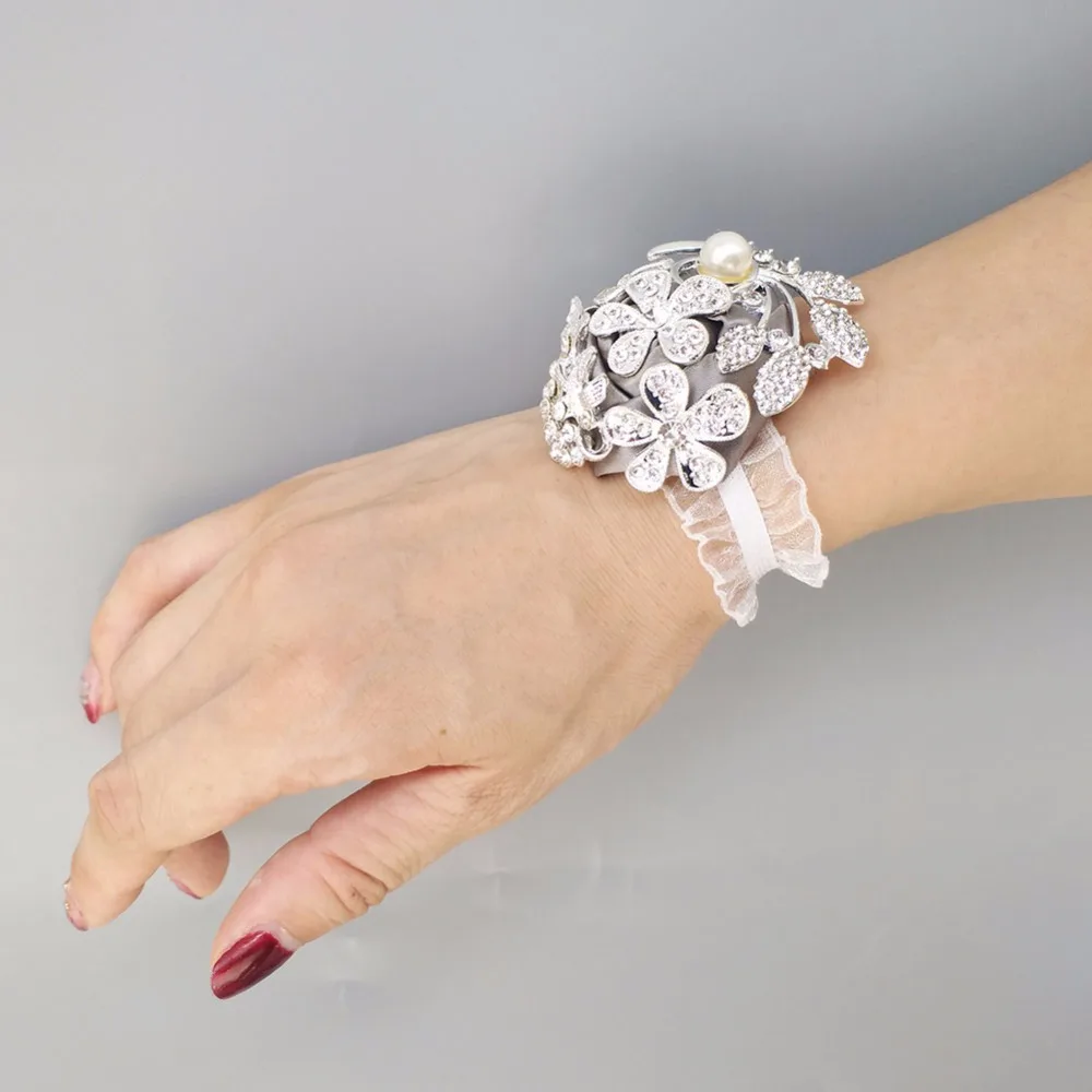 Hand Corsage Pearl Bracelet jeweled crystal bling wedding bracelets Wrist corsage Brooch Flower wrist W0888 |