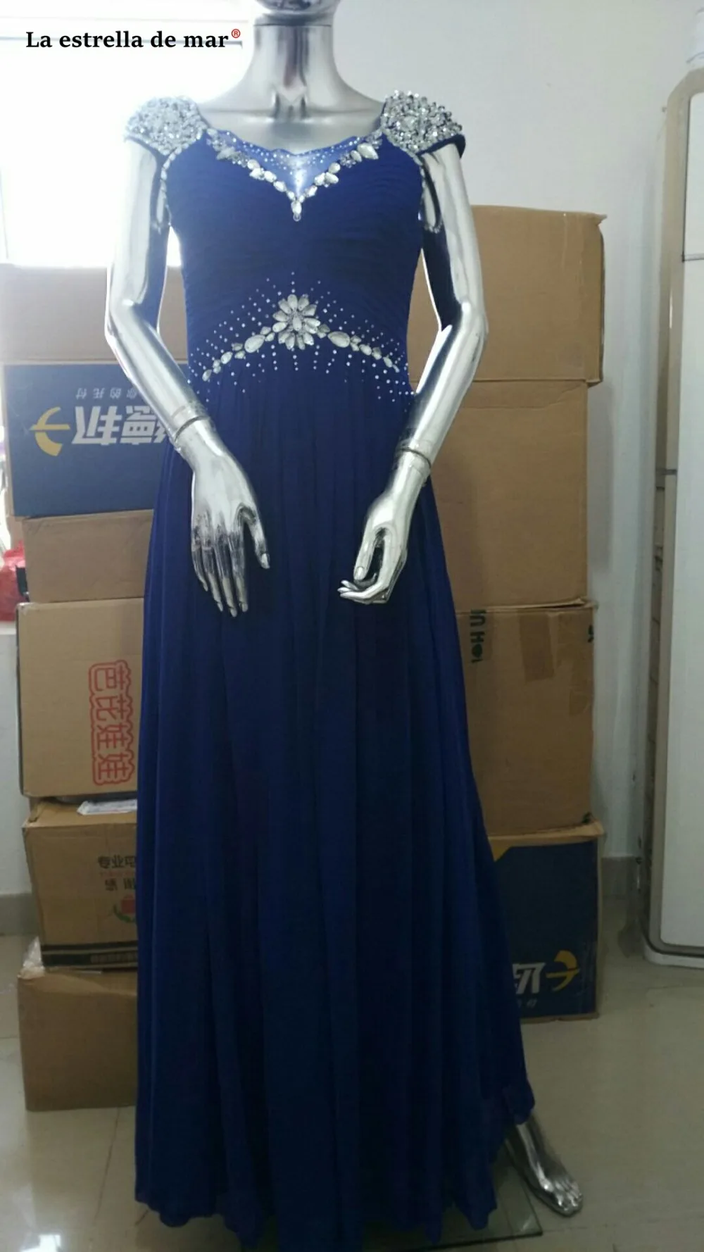 Vestido madrinha сексуальный шифоновый кристалл с v-образным вырезом и коротким рукавом трапециевидной формы Королевский Синий Бирюзовый Желтый Красный свадебное платье