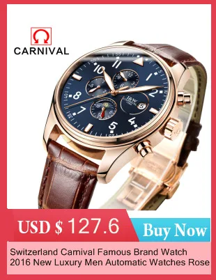 Световой Дайвинг Часы Carnival Skeleton Tourbillon Механические Часы Автоматическая Мужчины Кожа Механические Наручные Часы Reloj