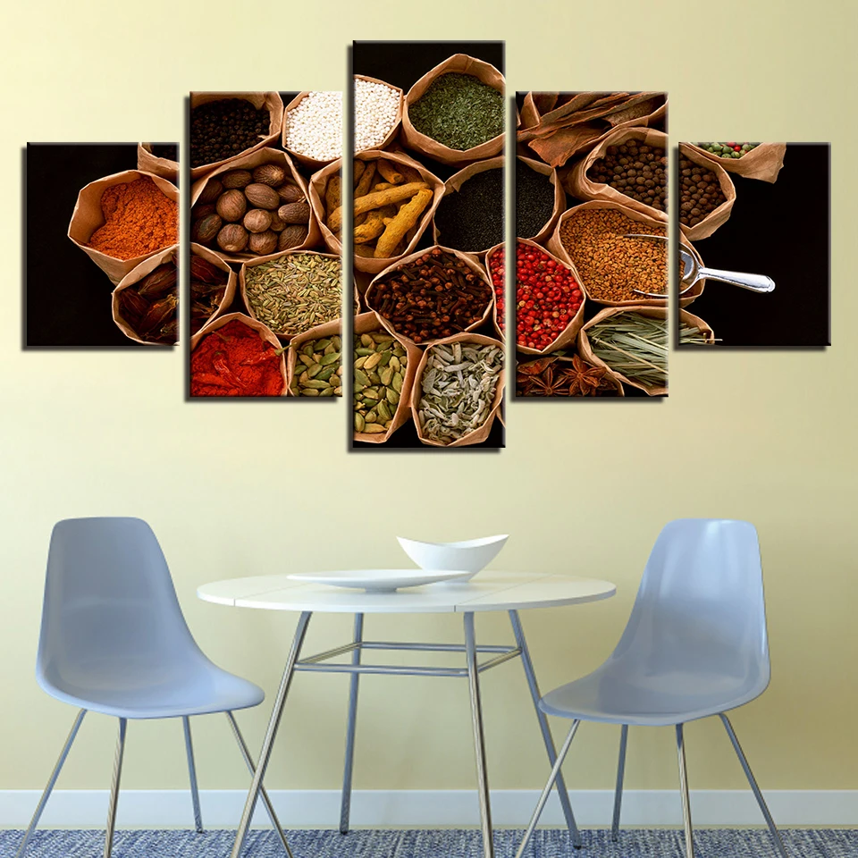 

Modular Decoration For Living Room Modern Paintings Artworks 5 Pieces Food Spices Poster HD Printing Pictures On Canvas Wall Art