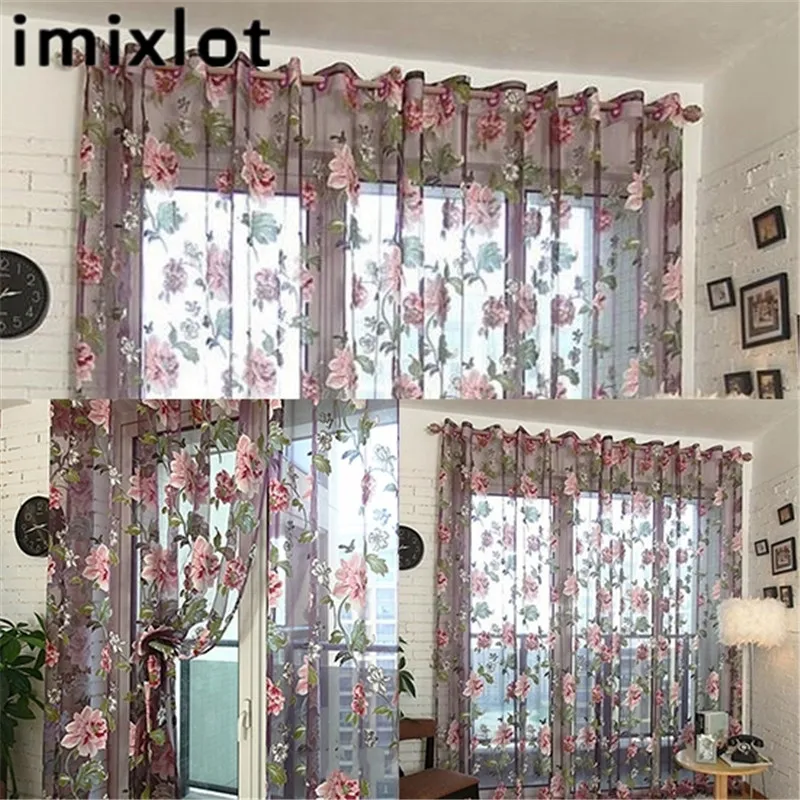 Imixlot 100*100 см полиэстер материал Пион печати прозрачные шторы экран Романтический