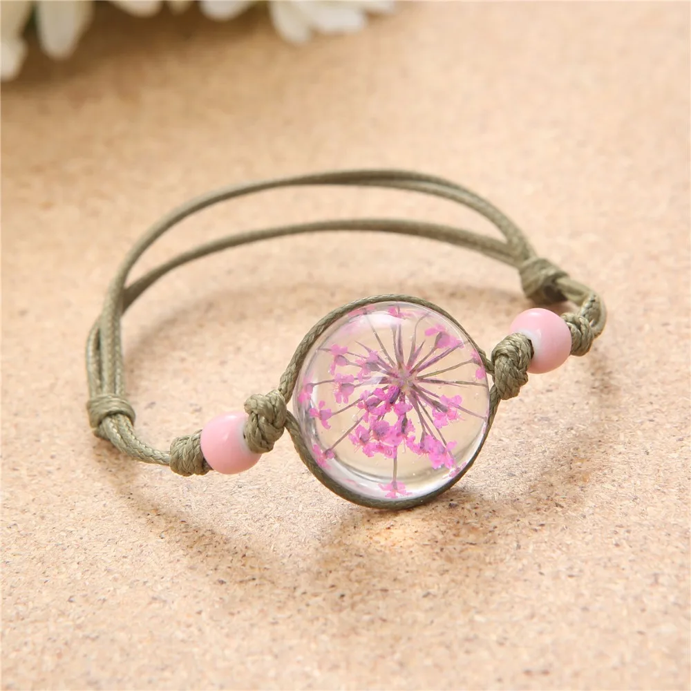 Горячая Распродажа 2018 браслет с сухими цветами качественная Вощеная Веревка