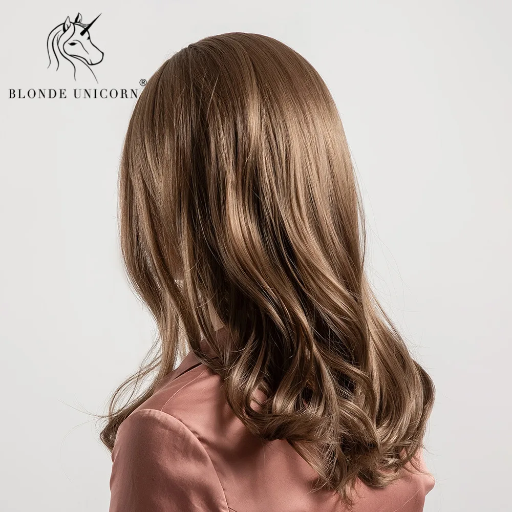 Блонд Единорог 14 дюймов Синтетические натуральные волнистые волосы парик