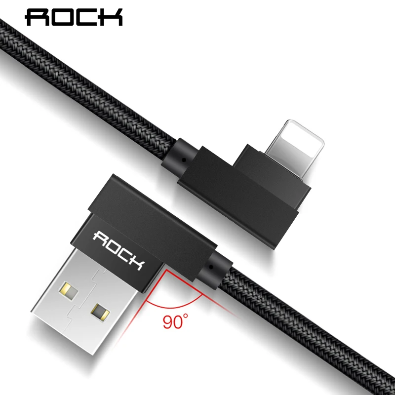 ROCK мобильный телефон USB кабель для iPhone X 8 7 6 5 Plus 90 градусов правый угол 2.1A быстрое